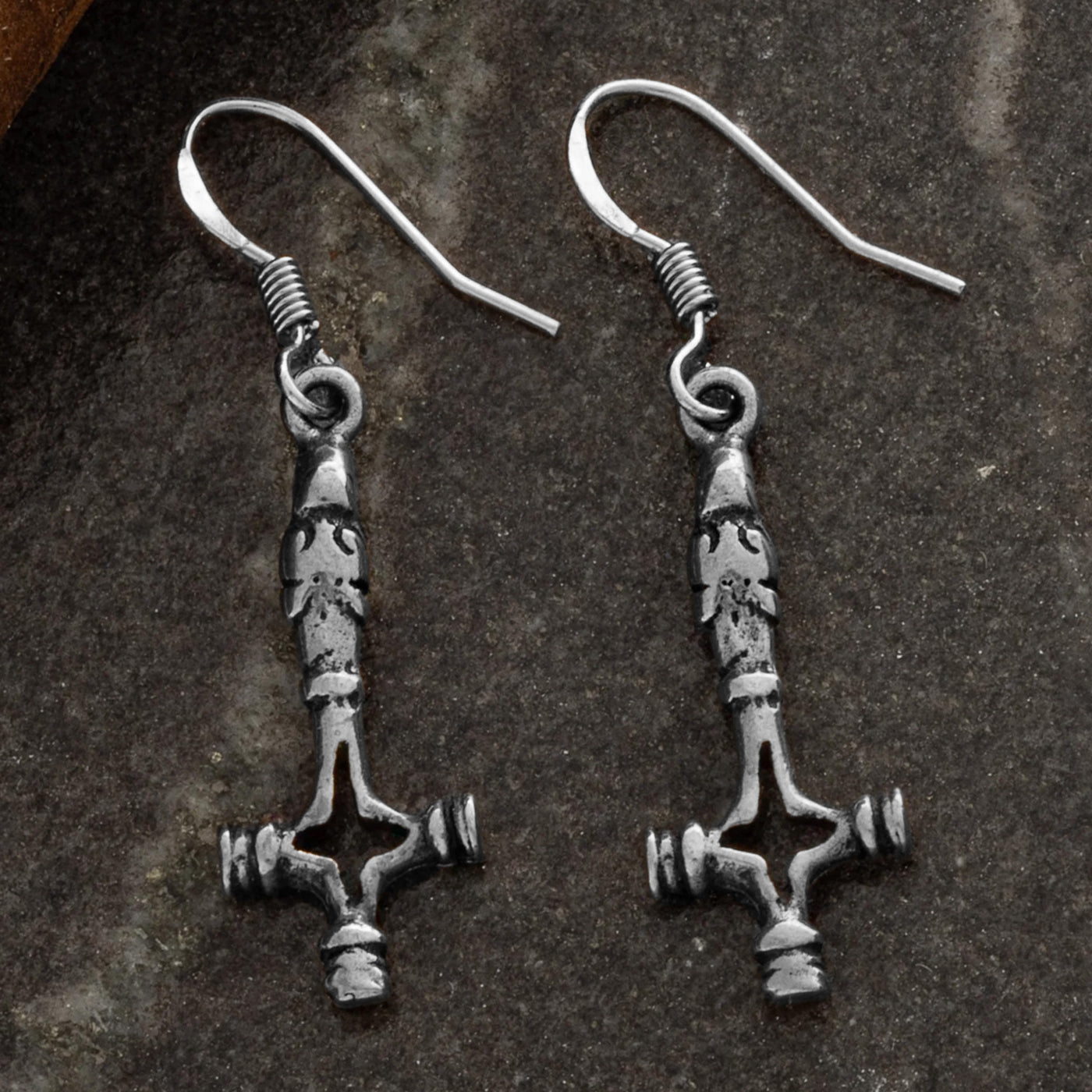 Wolf Hammer Earrings, Silver