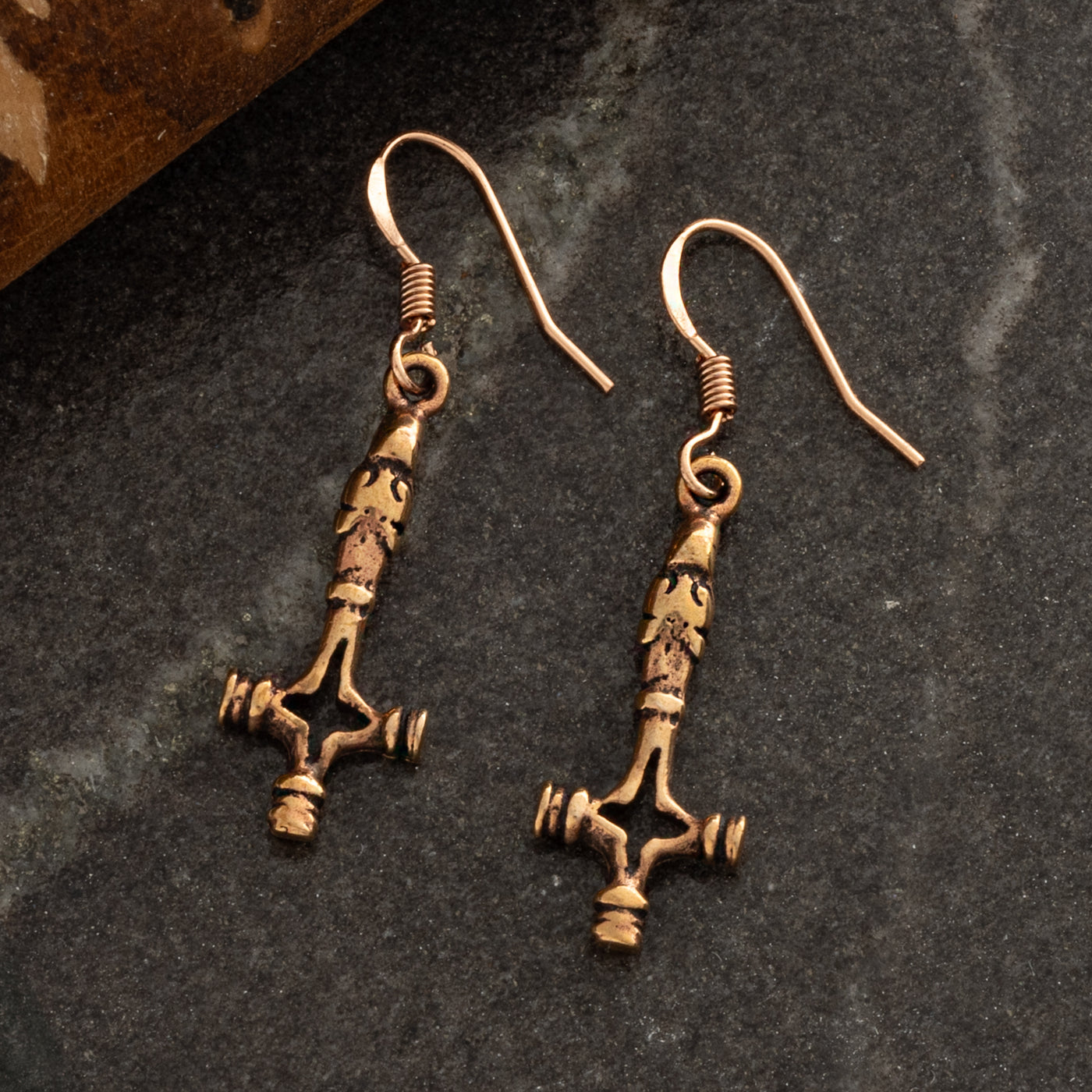 Wolf Hammer Earrings, Bronze