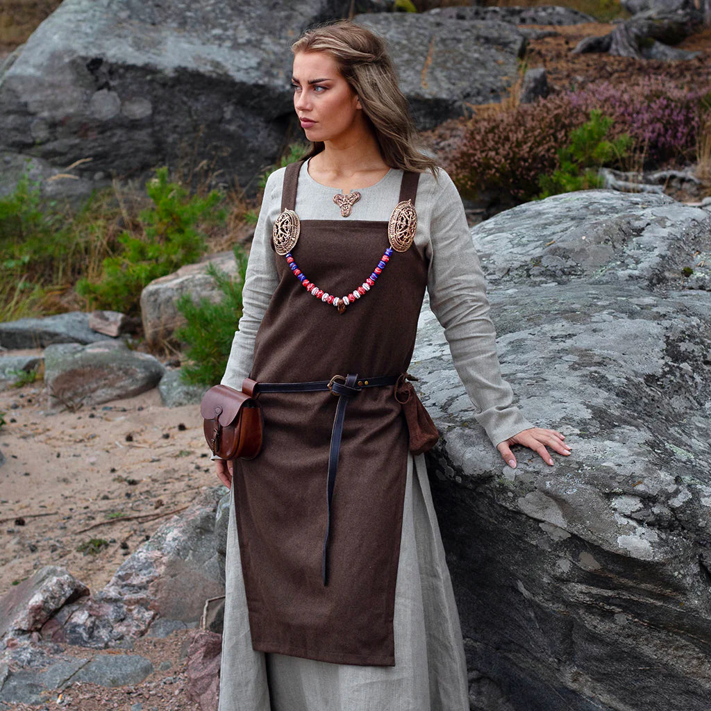 brown apron dress Viking Dress, – Grimfrost Intl [color:DOVE GREY]color:White Pink and Blue Dresses Color:Shades of Pink/Reds/Orange finished with distinctive cord