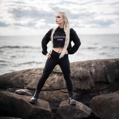 Crop Top Hoodie, Shieldmaiden, Svart