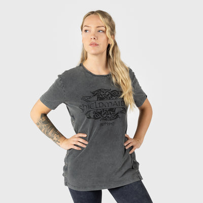 T-shirt med sidoknäppning, Shieldmaiden, Tvättad Grå