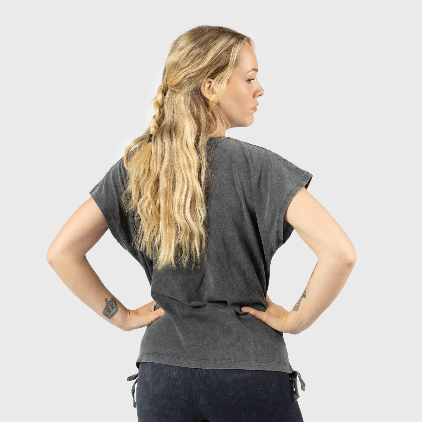 Women's Drawstring Tee, Est. 2014, Washed Grey