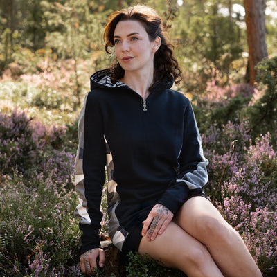 Dam Hoodie Half-Zip, Svart och Camo