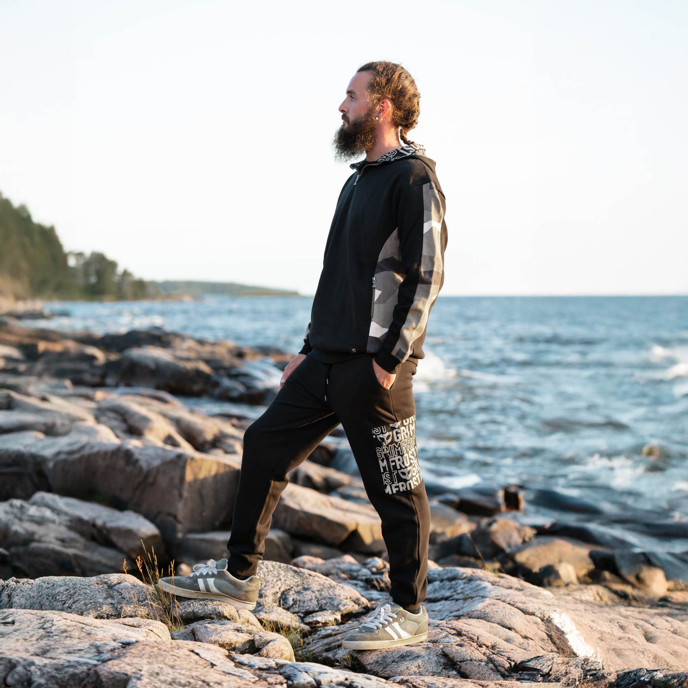 Hoodie Half-Zip, Svart och Camo
