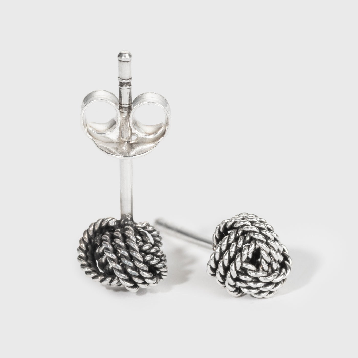 Knot Stud Earrings, Oxidized Silver