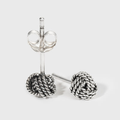 Knot Stud Earrings, Oxidized Silver