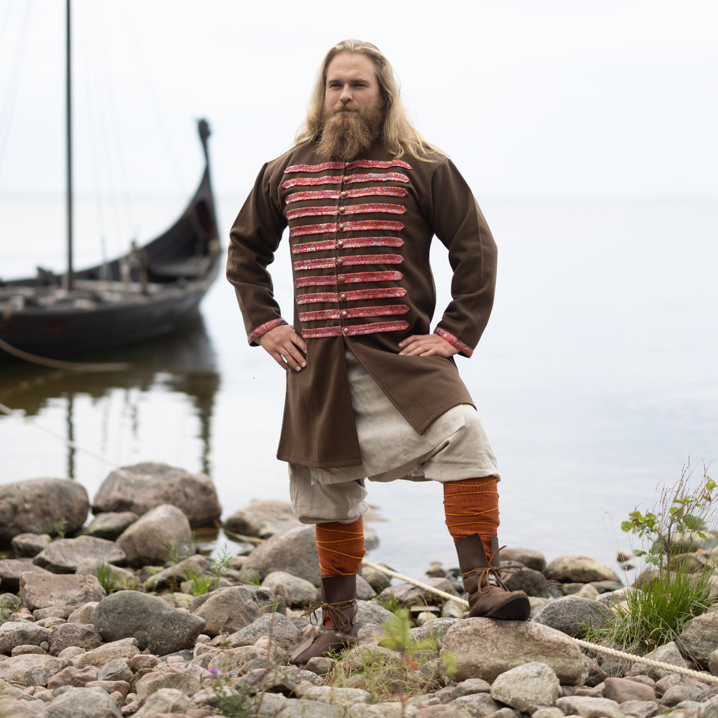 Viking Kaftan, Brown with Red Silk