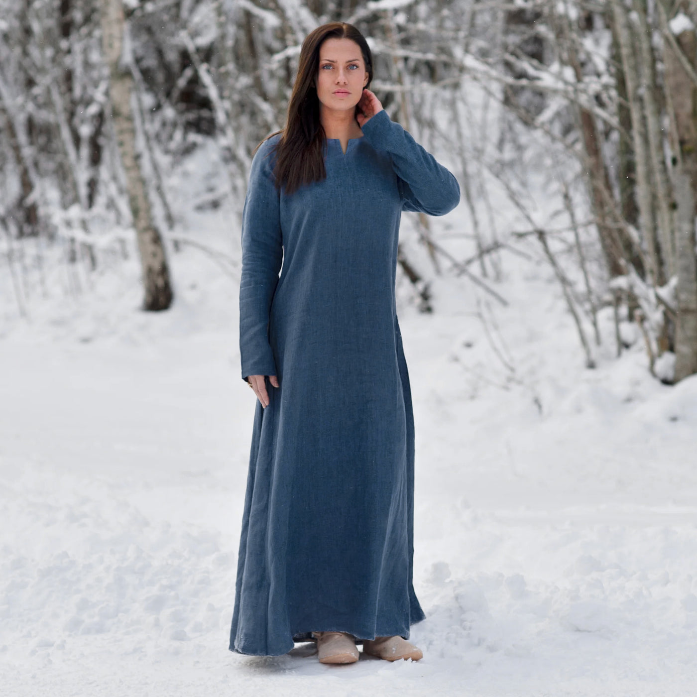 Viking Dress, Linen Blue