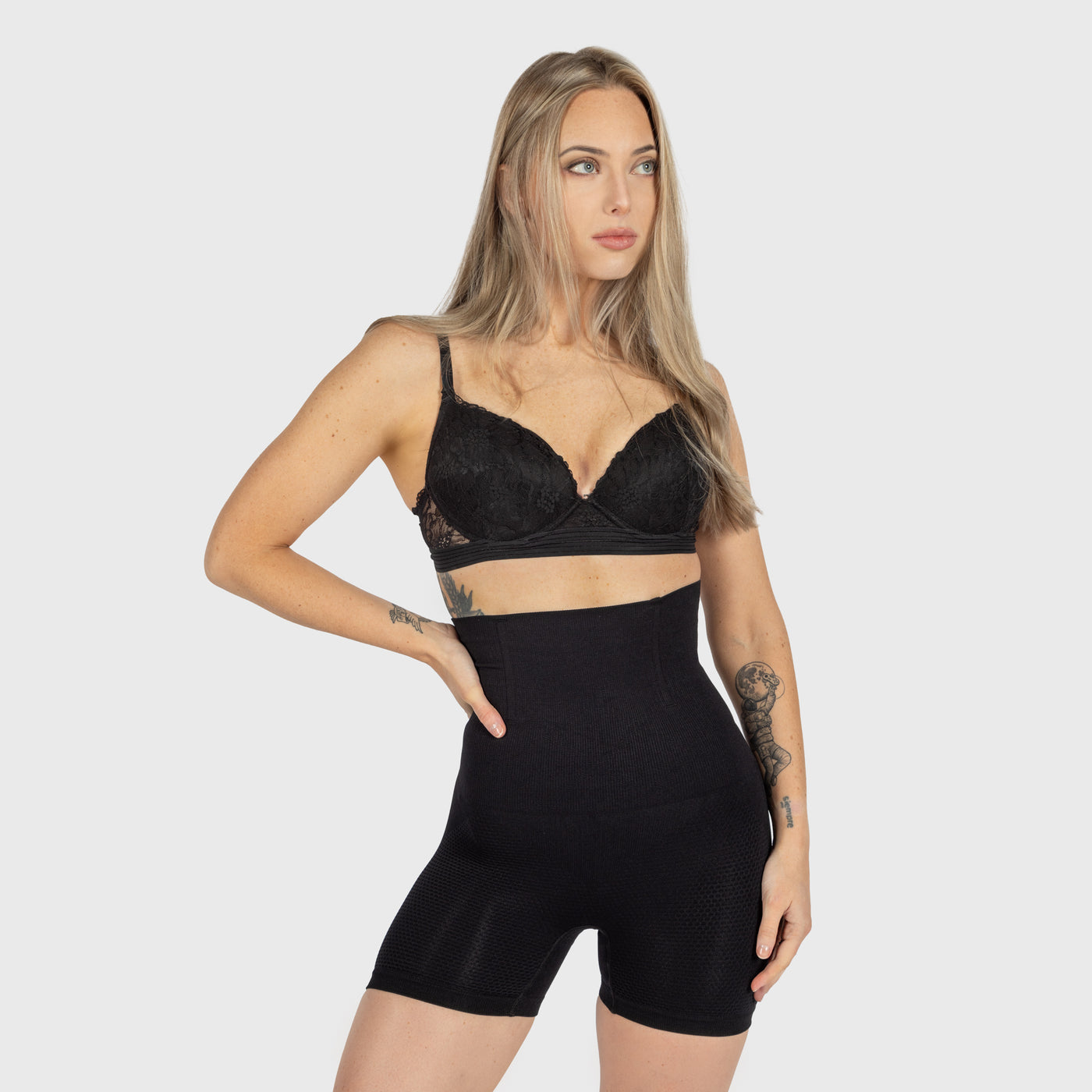 High-Waisted Honceycomb Short, Black