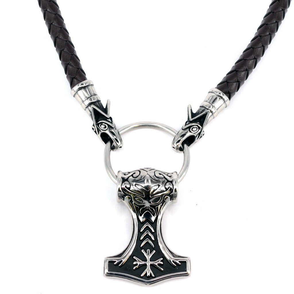 Sets & Bundles - Wolf Head Mjölnir, Black Leather - Grimfrost.com