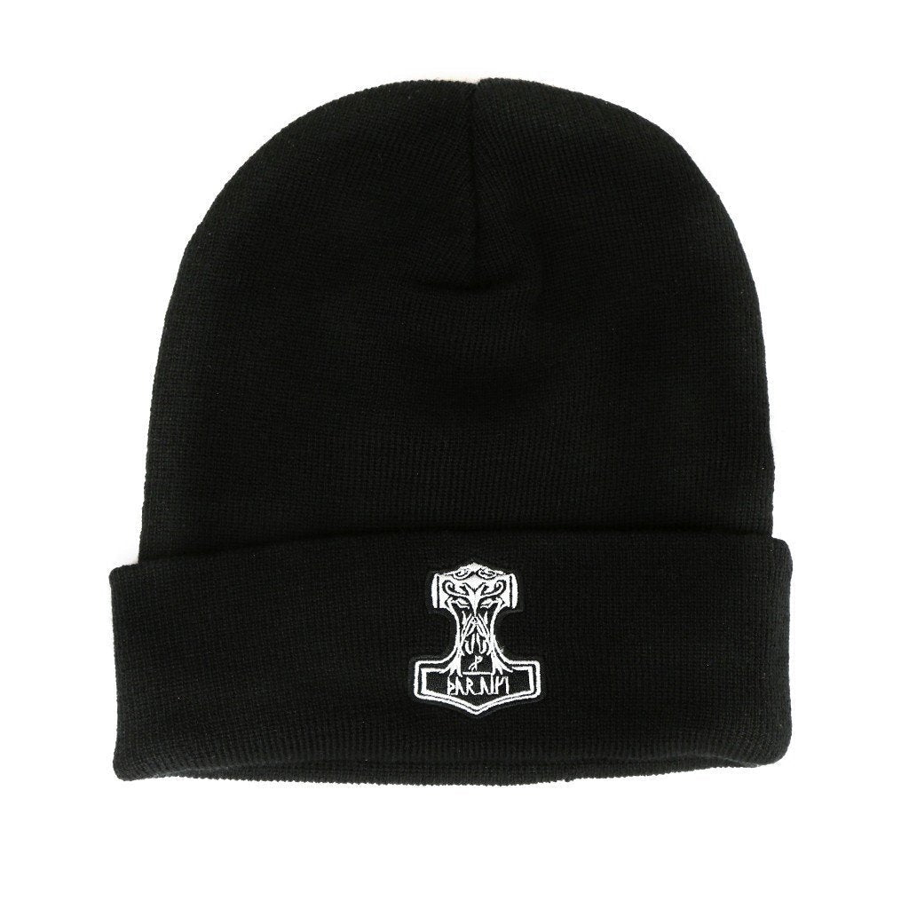 Beanies - Mjolnir Watch Hat, Black Wool - Grimfrost.com