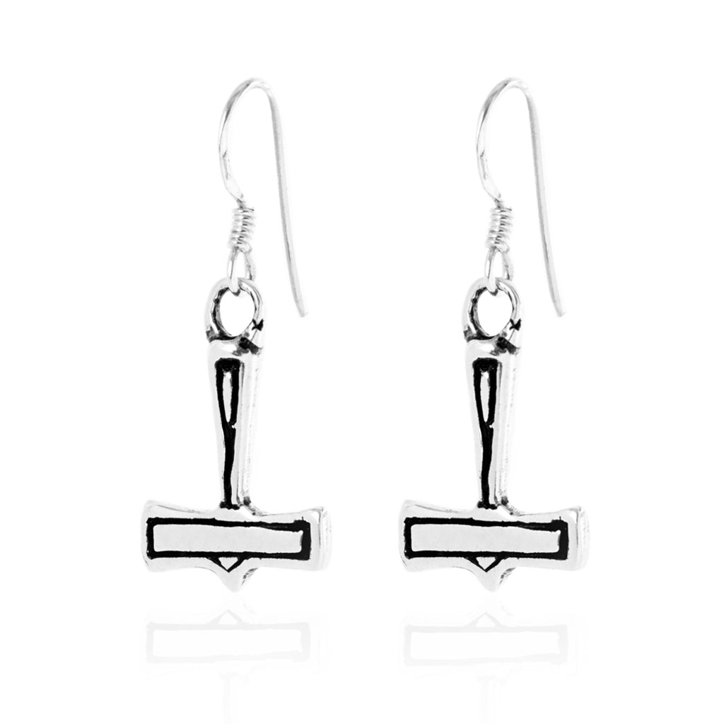 Thor's Hammer Earrings, Silver