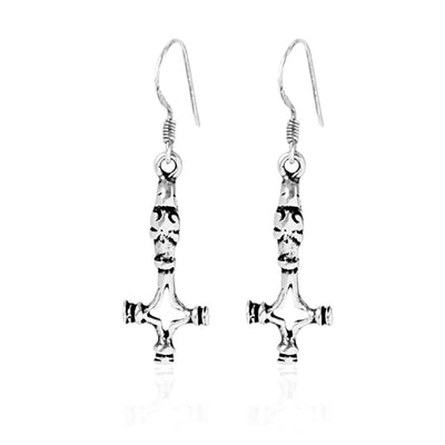 Wolf Hammer Earrings, Silver