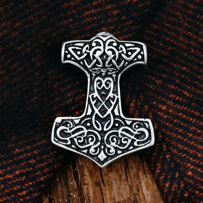 Thor's Hammers - Knotwork Thor's Hammer, Silver - Grimfrost.com