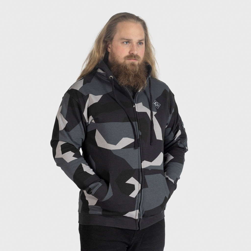 Premium huvtröja med dragkedja, Grimfrost, M90 Grå Camo