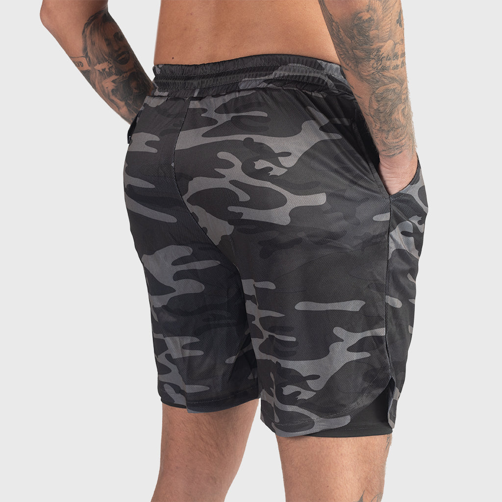 Gym Shorts, Clan Helmet, Black Camo