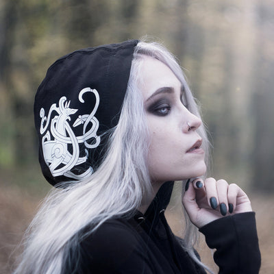 Hoodies - Longline Hoodie, Hjortr, Black - Grimfrost.com