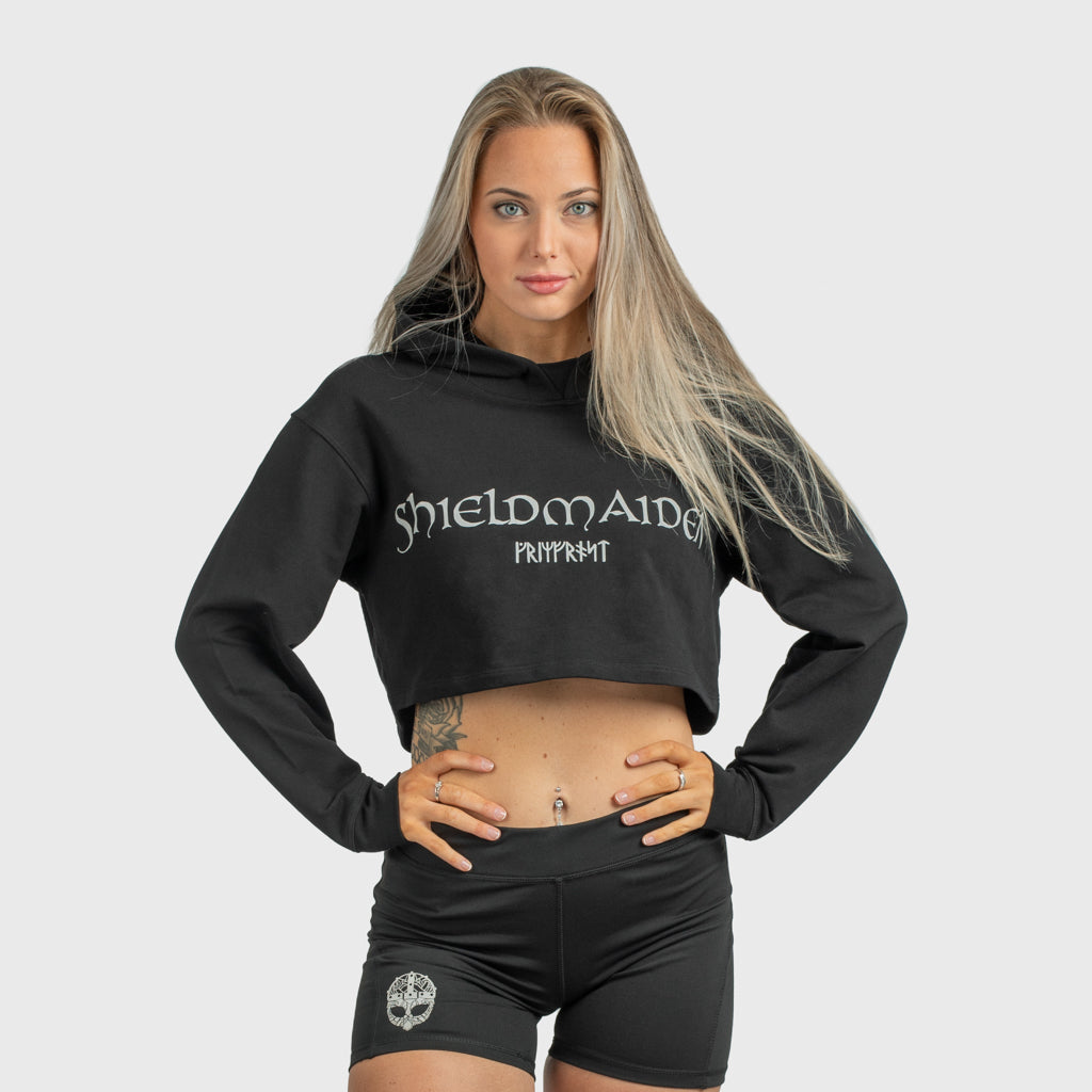 Crop Top Hoodie, Shieldmaiden, Black