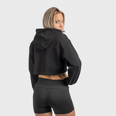 Crop Top Hoodie, Shieldmaiden, Black