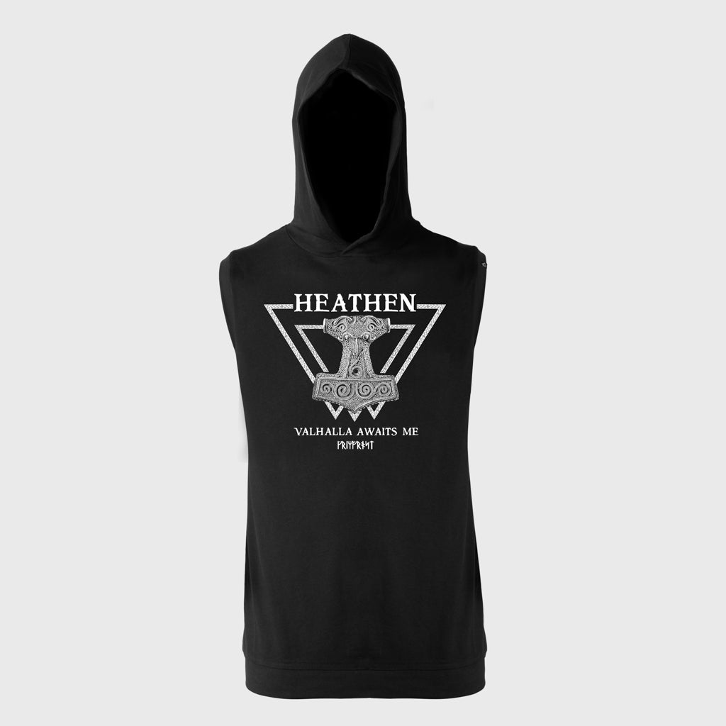 Premium Ärmlös Hoodie, Heathen, Svart