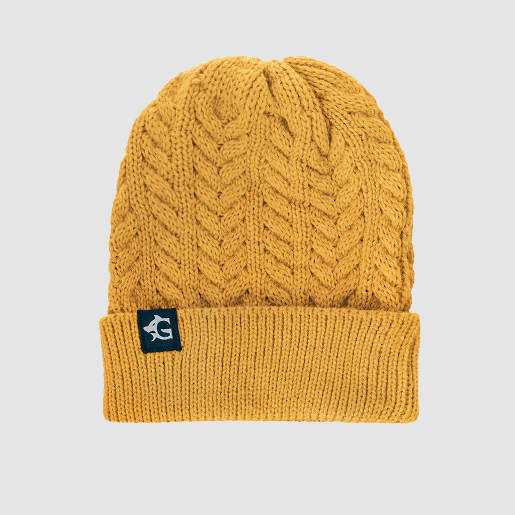 Grimfrost Cable Knit Beanie, Mustard