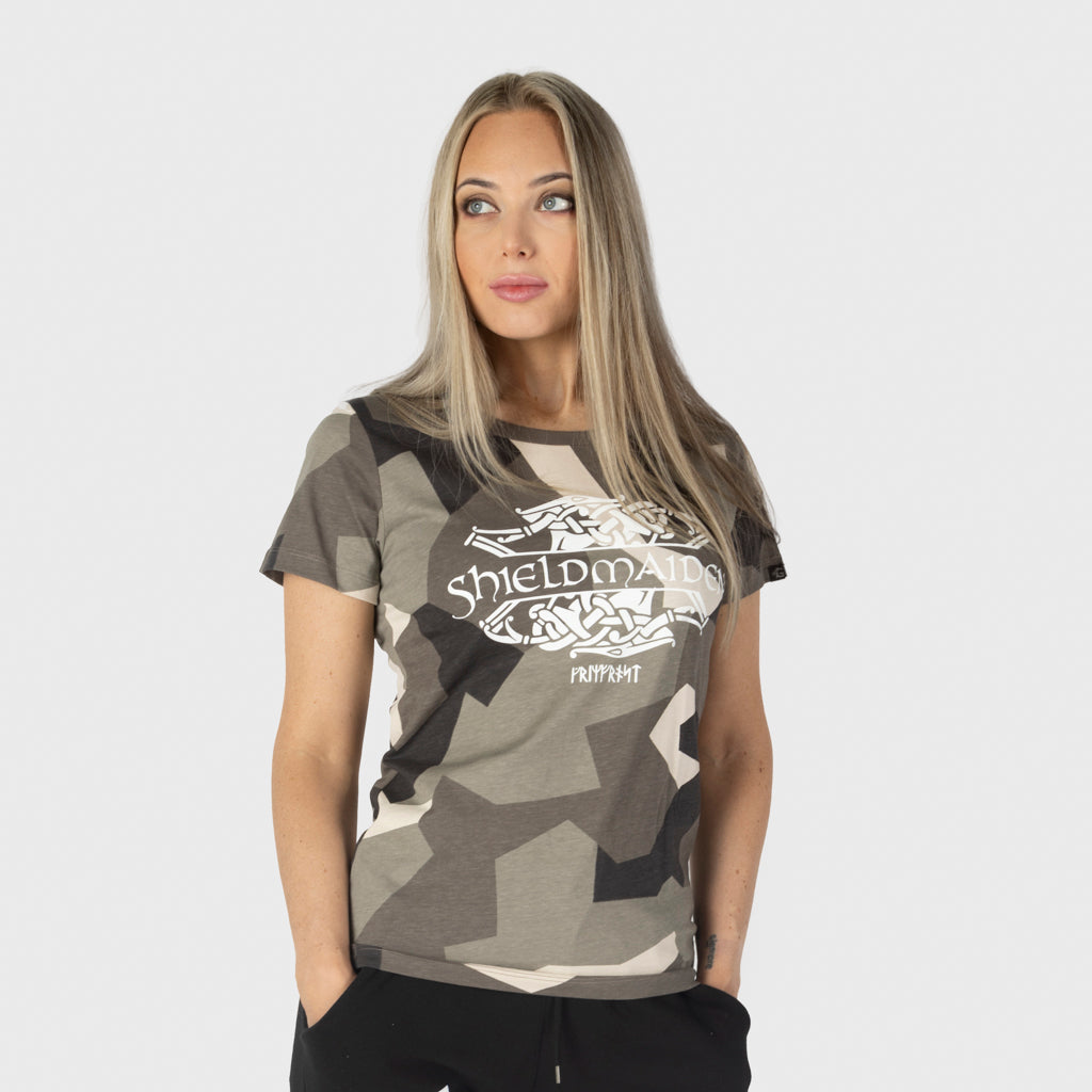 Premium T-shirt, Shieldmaiden, M90 Brun Camo