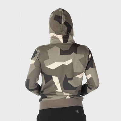 Premium pullover huvtröja för kvinnor, Shieldmaiden, M90 Brun Camo