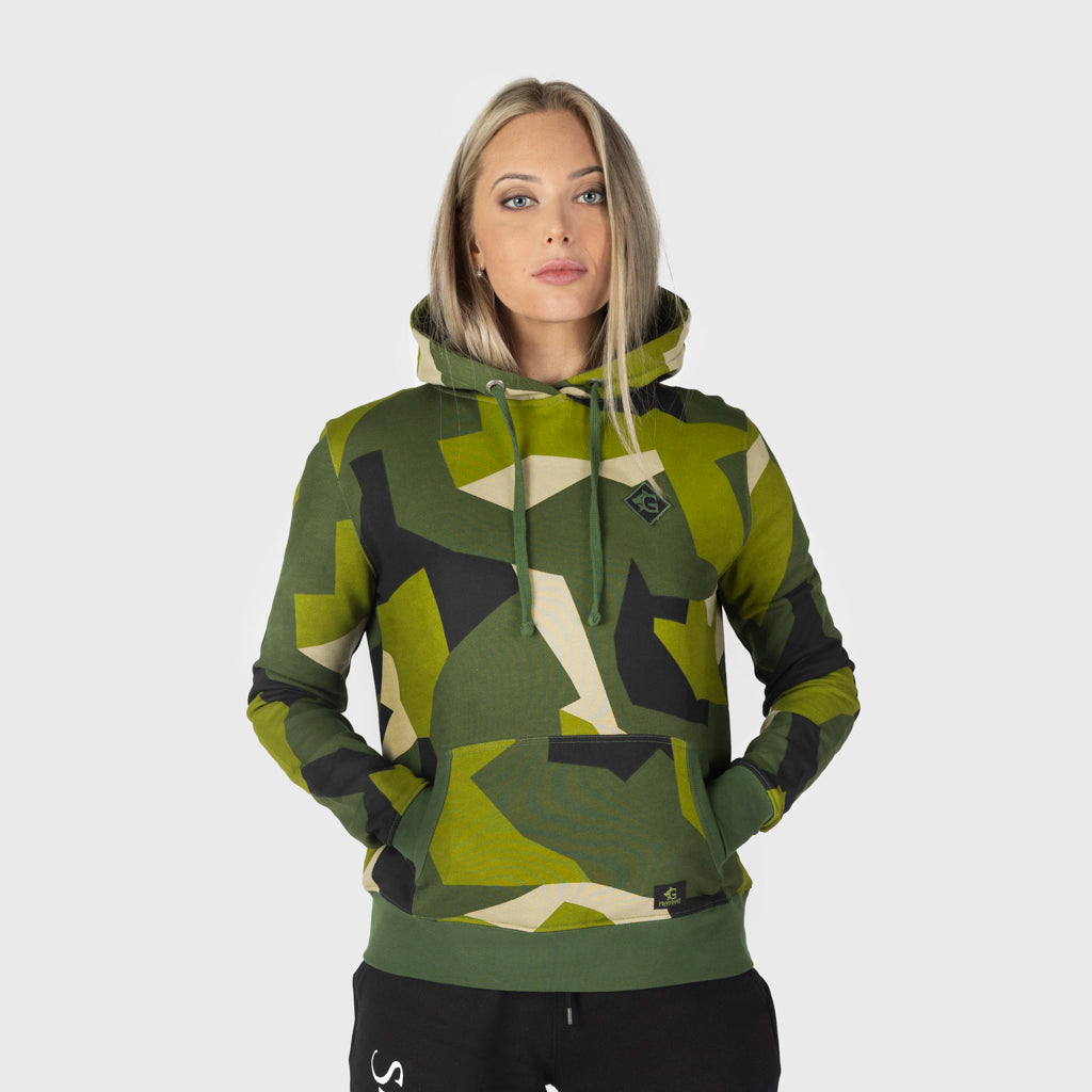 Premium pullover huvtröja för kvinnor, Grimfrost, M90 Grön Camo