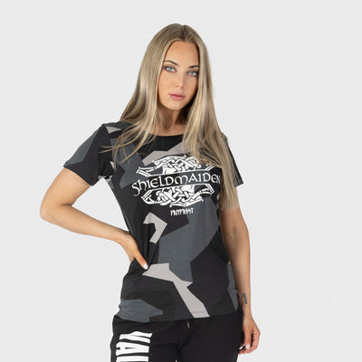 Premium T-shirt, Shieldmaiden, M90 Grå Camo