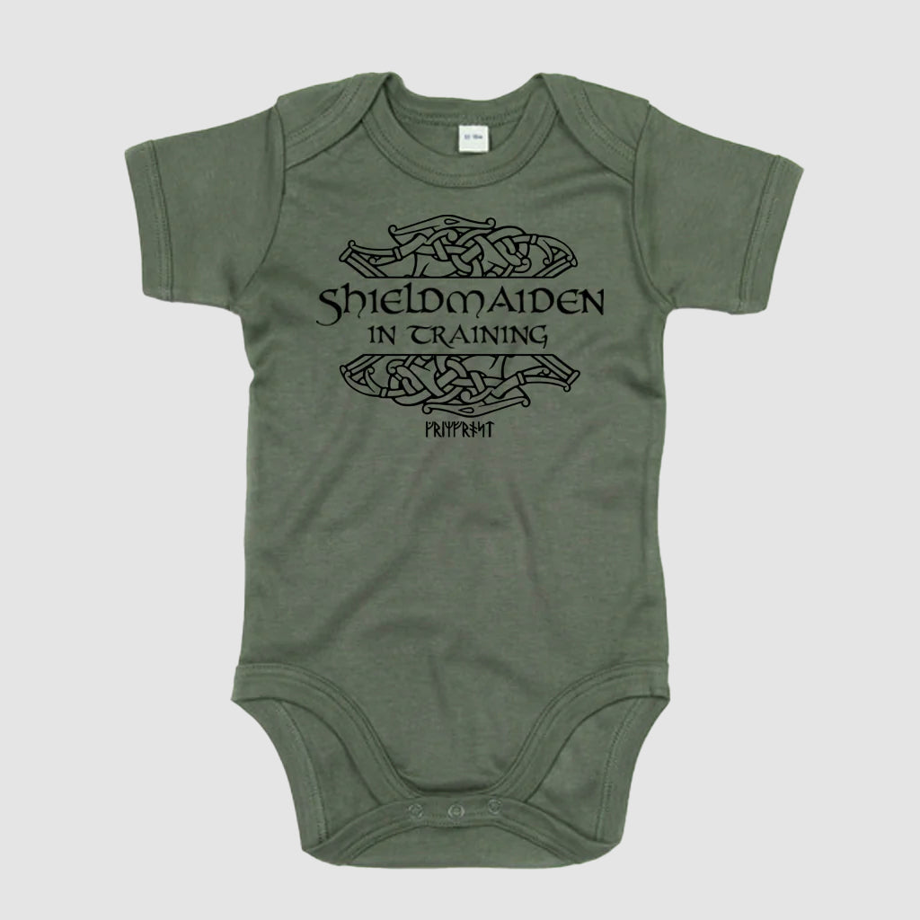 Organic Baby Bodysuit, Shieldmaiden, Camo Green